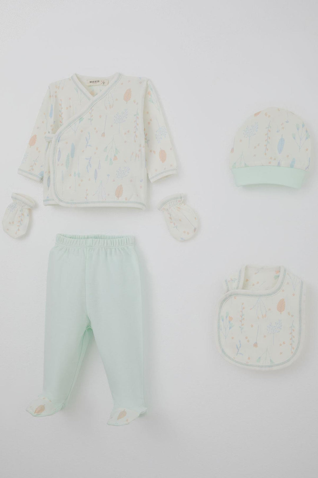 BRE Breeze Baby Girl Hospital Outfit 5-Piece Colorful Flower Patterned 0-3 Months, Ecru - Pearland