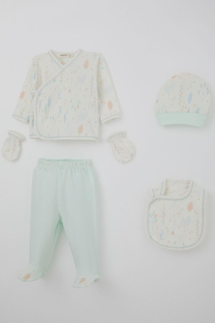 BRE Breeze Baby Girl Hospital Outfit 5-Piece Colorful Flower Patterned 0-3 Months, Ecru - Pearland