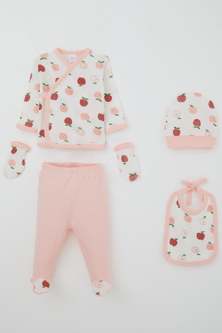 BRE Breeze Baby Girl Hospital Outfit 5 Piece Cute Little Apple Patterned 0-3 Months, Ecru - Segovia