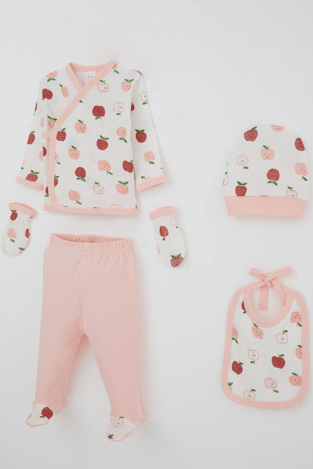 BRE Breeze Baby Girl Hospital Outfit 5 Piece Cute Little Apple Patterned 0-3 Months, Ecru - Segovia