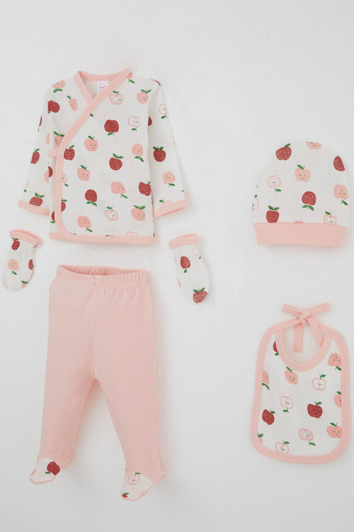 BRE Breeze Baby Girl Hospital Outfit 5 Piece Cute Little Apple Patterned 0-3 Months, Ecru - Segovia