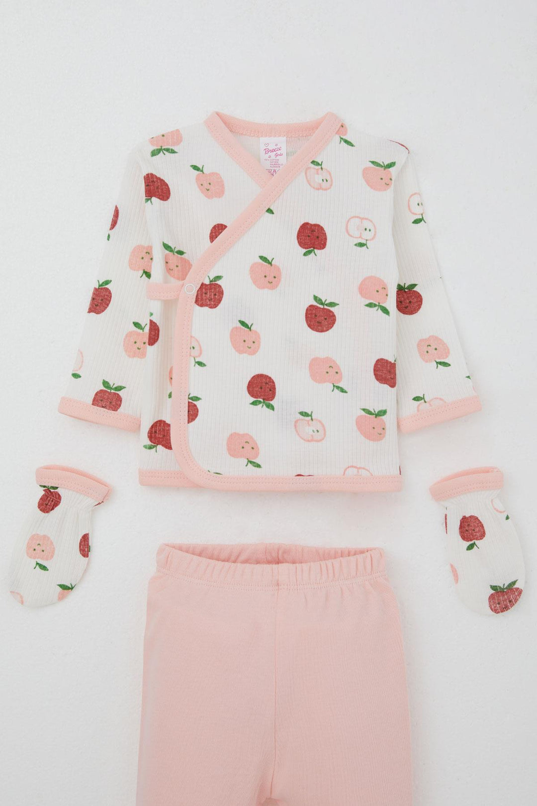 BRE Breeze Baby Girl Hospital Outfit 5 Piece Cute Little Apple Patterned 0-3 Months, Ecru - Segovia