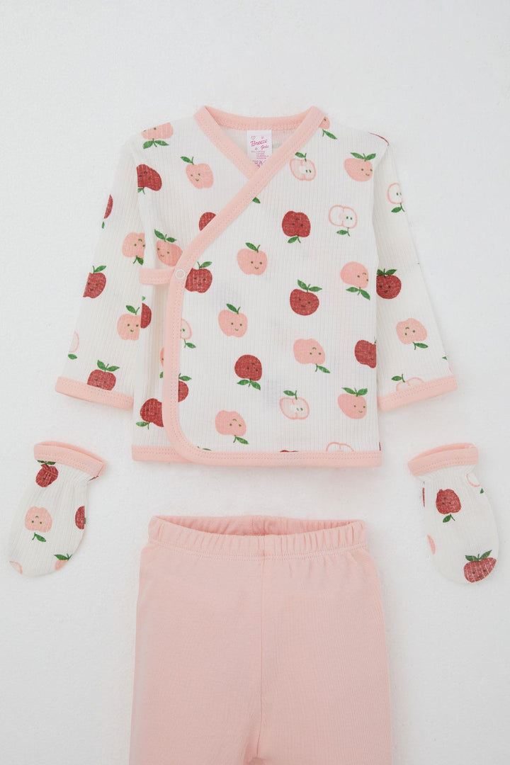 BRE Breeze Baby Girl Hospital Outfit 5 Piece Cute Little Apple Patterned 0-3 Months, Ecru - Segovia