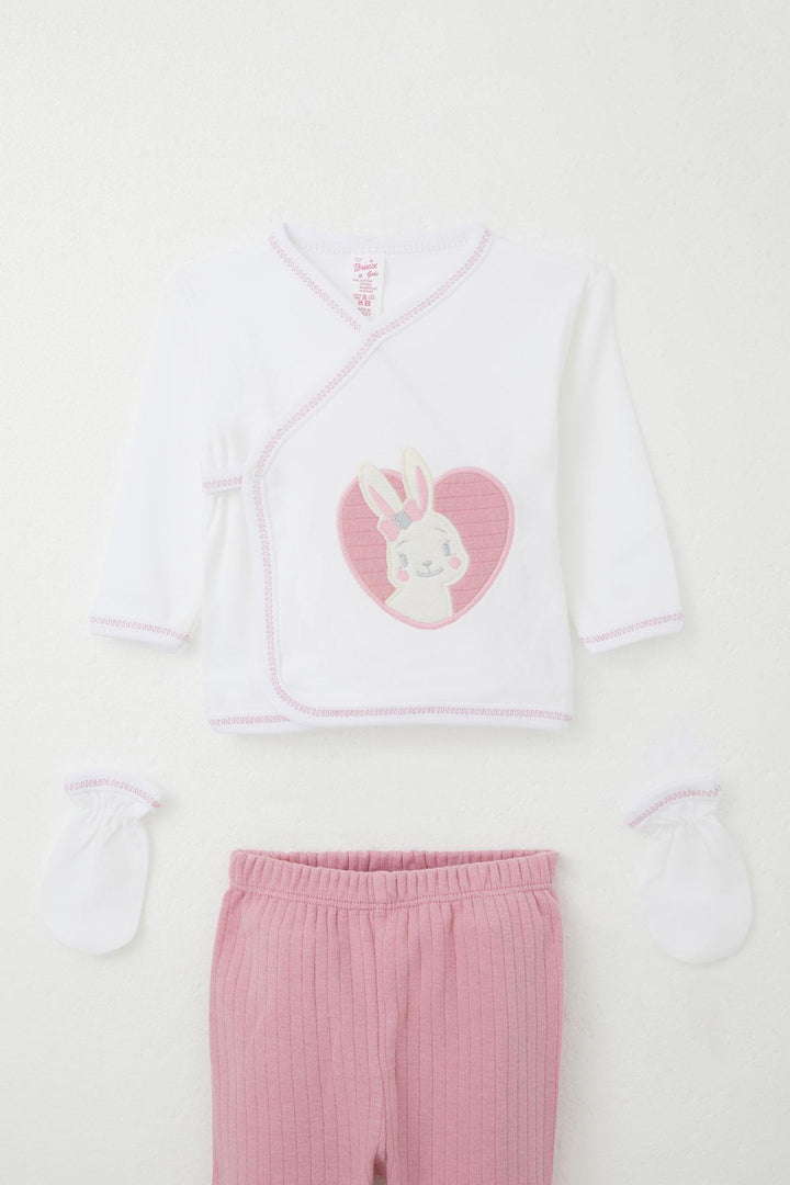 BRE Breeze Baby Girl Hospital Outfit 5-Piece Cute Bunny Embroidered 0-3 Months, Ecru - Hartford
