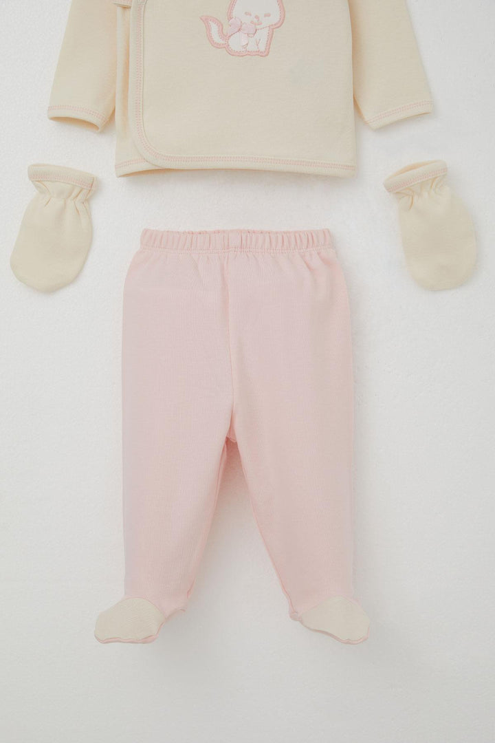 BRE Breeze Baby Girl Hospital Outfit 5 Piece Cute Cat Embroidered Bow 0-3 Months, Cream - Waterloo
