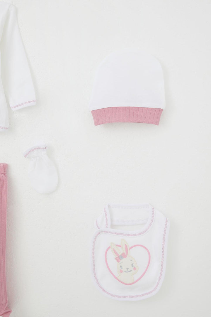 BRE Breeze Baby Girl Hospital Outfit 5-Piece Cute Bunny Embroidered 0-3 Months, Ecru - Hartford