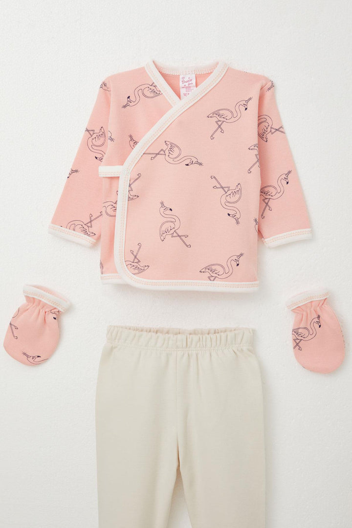 BRE Breeze Baby Girl Hospital Outfit 5 Piece Unicorn Flamingo Patterned 0-3 Months, Salmon - Owasso