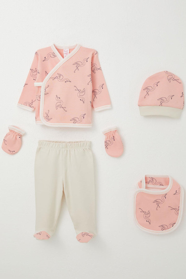 BRE Breeze Baby Girl Hospital Outfit 5 Piece Unicorn Flamingo Patterned 0-3 Months, Salmon - Owasso