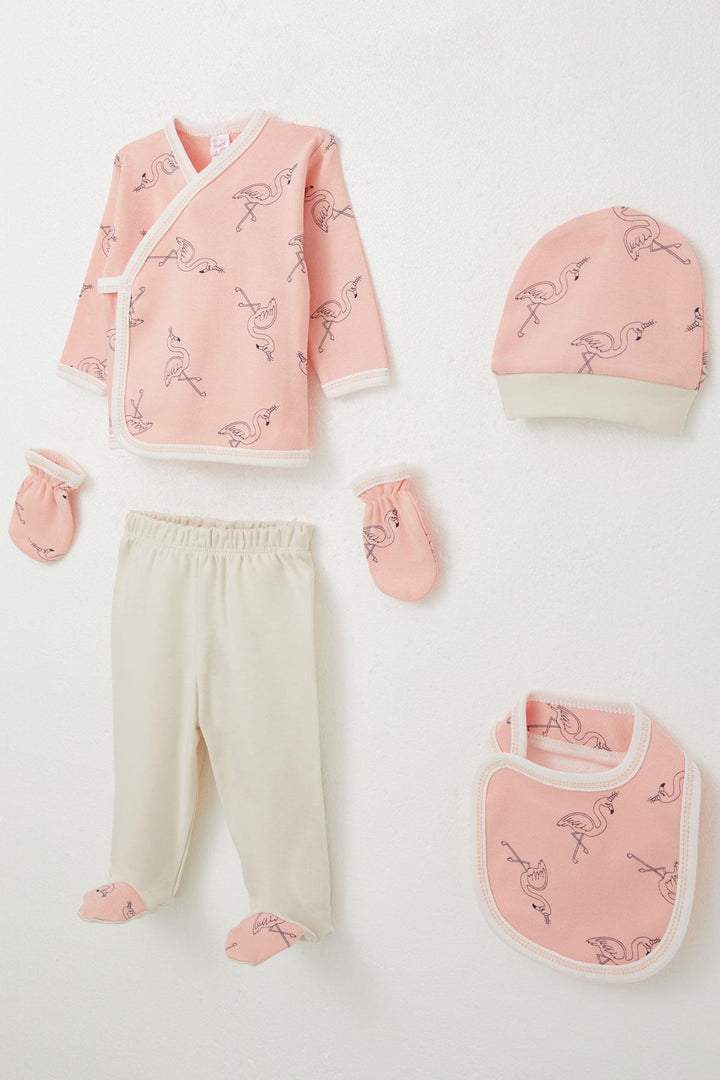 BRE Breeze Baby Girl Hospital Outfit 5 Piece Unicorn Flamingo Patterned 0-3 Months, Salmon - Owasso
