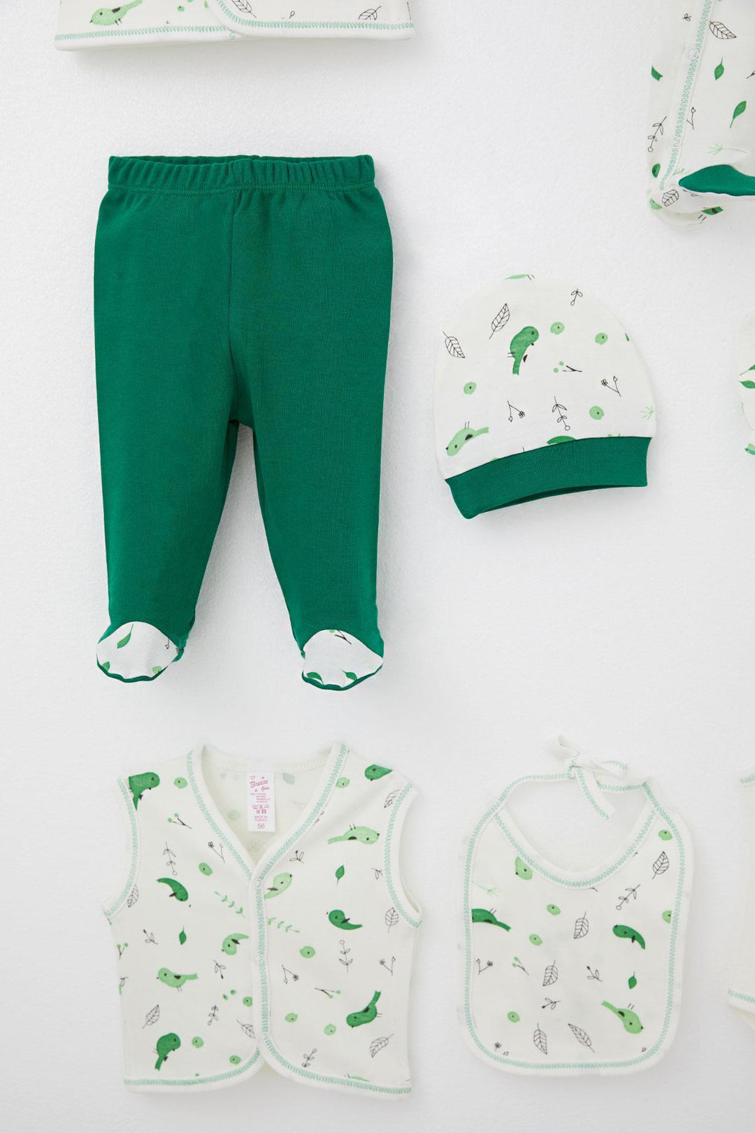 BRE Breeze Baby Girl Hospital Outfit 8 Piece Spring Themed Cute Little Sparrow Patterned 0-3 Months, Ecru - Calgary