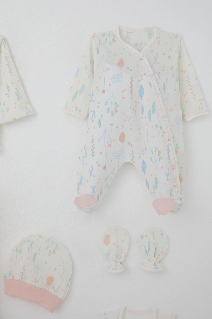 BRE Breeze Baby Girl Hospital Outfit 8 Piece Spring Themed Flower Patterned 0-3 Months, Ecru - Hilo