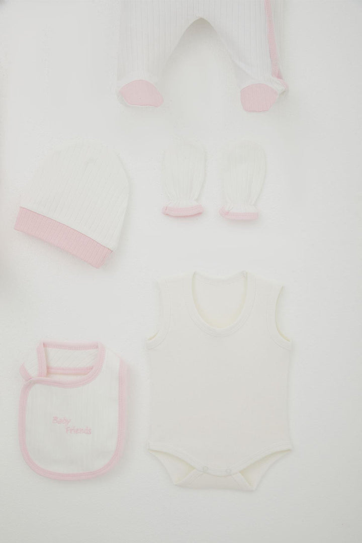 BRE Breeze Baby Girl Hospital Outfit 8 Piece Baby Bear Embroidered Heart 0-3 Months, White - Dunstable