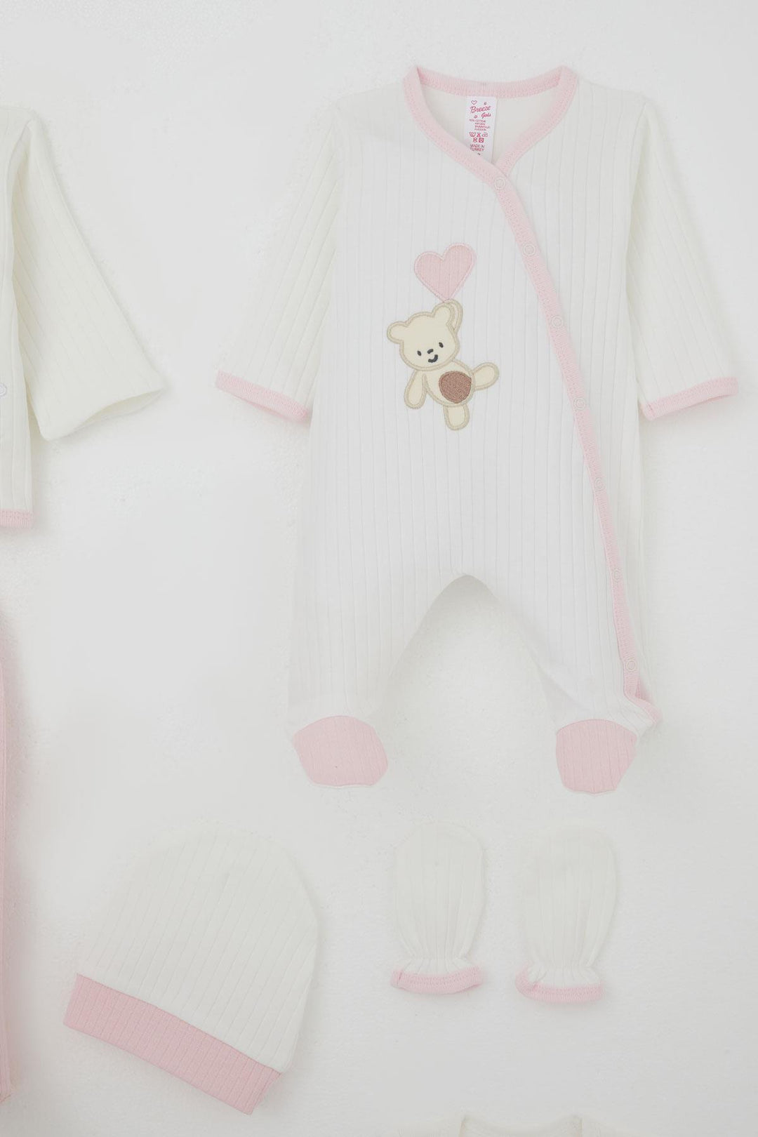 BRE Breeze Baby Girl Hospital Outfit 8 Piece Baby Bear Embroidered Heart 0-3 Months, White - Dunstable
