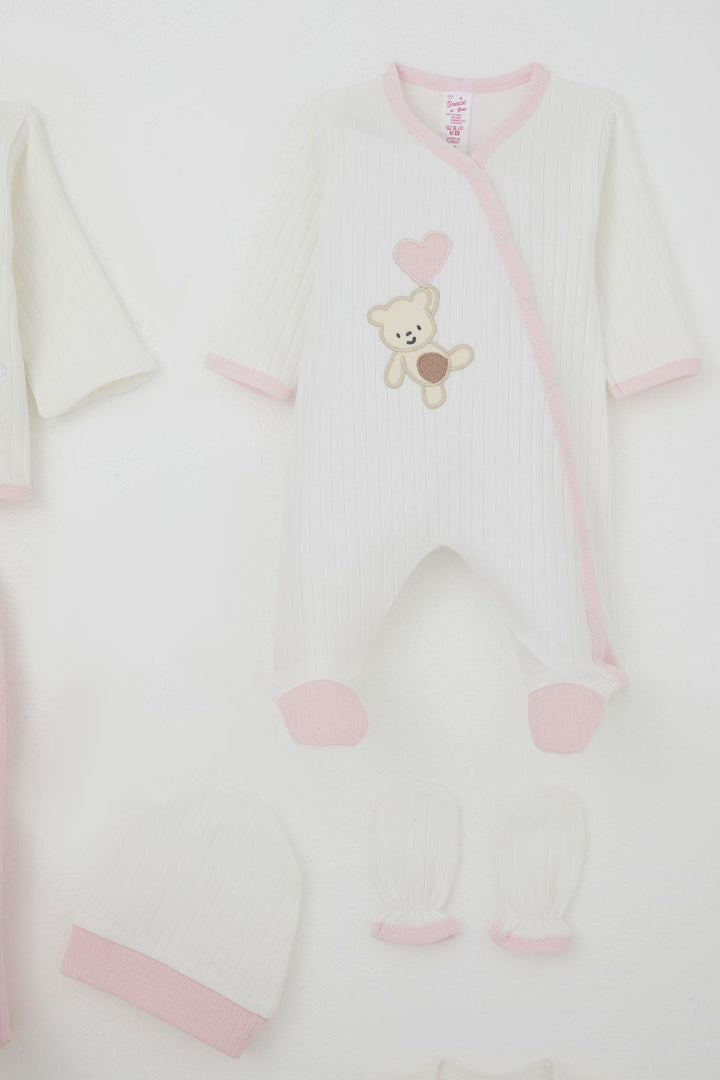 BRE Breeze Baby Girl Hospital Outfit 8 Piece Baby Bear Embroidered Heart 0-3 Months, White - Dunstable