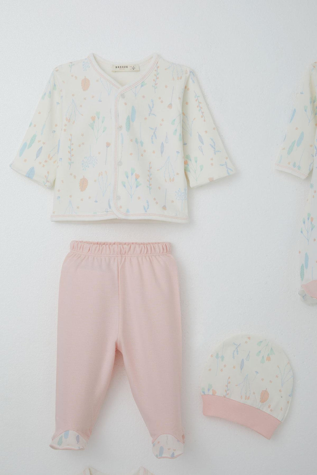 BRE Breeze Baby Girl Hospital Outfit 8 Piece Spring Themed Flower Patterned 0-3 Months, Ecru - Hilo