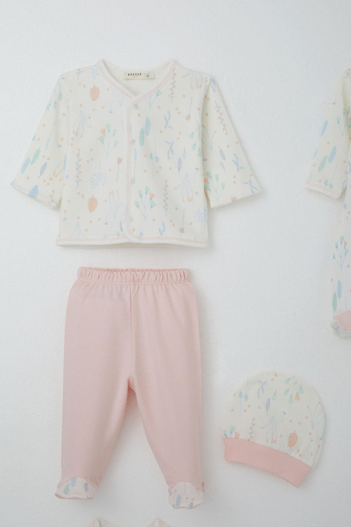 BRE Breeze Baby Girl Hospital Outfit 8 Piece Spring Themed Flower Patterned 0-3 Months, Ecru - Hilo