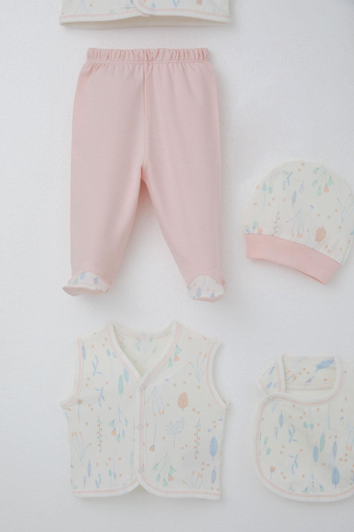 BRE Breeze Baby Girl Hospital Outfit 8 Piece Spring Themed Flower Patterned 0-3 Months, Ecru - Hilo