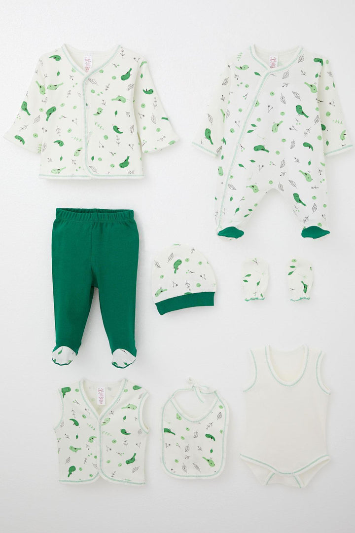 BRE Breeze Baby Girl Hospital Outfit 8 Piece Spring Themed Cute Little Sparrow Patterned 0-3 Months, Ecru - Calgary