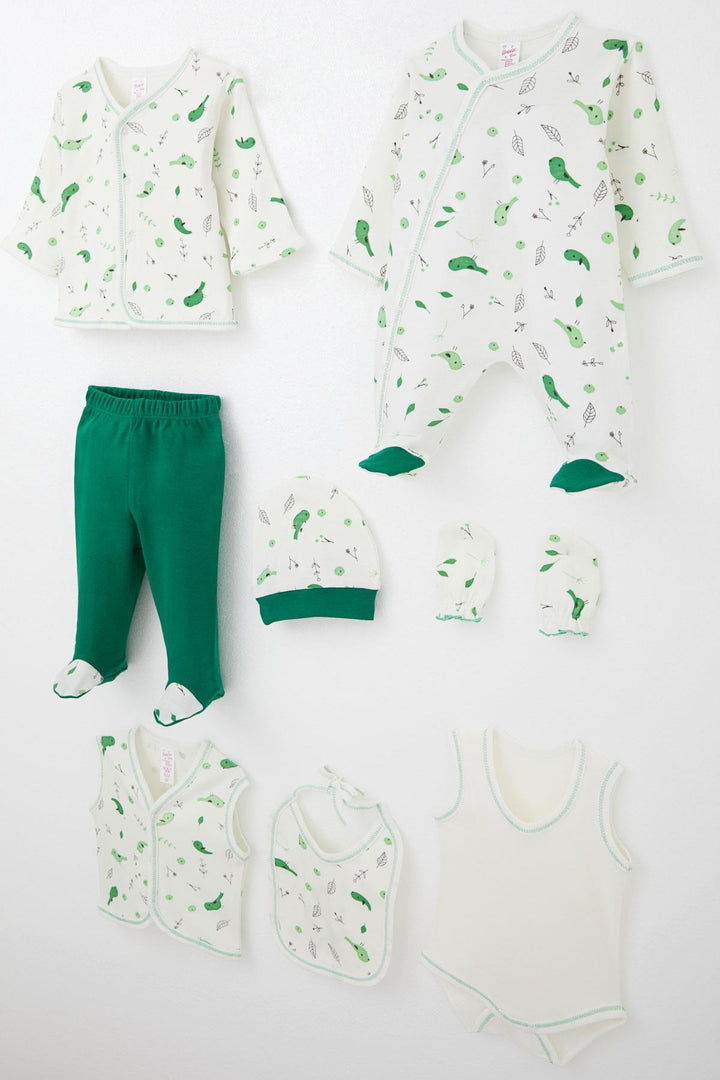BRE Breeze Baby Girl Hospital Outfit 8 Piece Spring Themed Cute Little Sparrow Patterned 0-3 Months, Ecru - Calgary