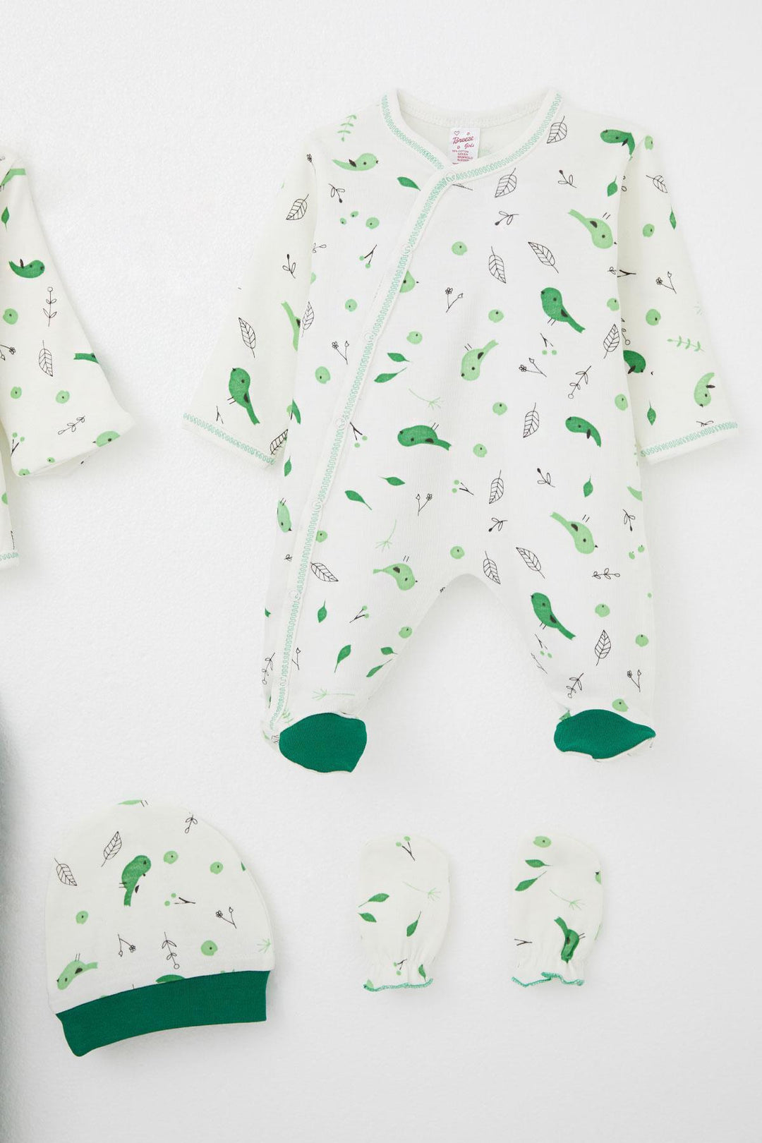 BRE Breeze Baby Girl Hospital Outfit 8 Piece Spring Themed Cute Little Sparrow Patterned 0-3 Months, Ecru - Calgary