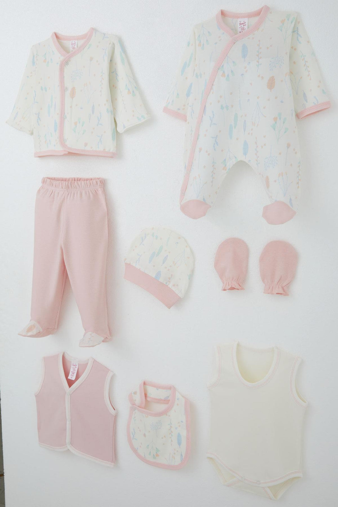BRE Breeze Baby Girl Hospital Outfit 8 Piece Spring Themed Flower Patterned 0-3 Months, Ecru - King’s Lynn