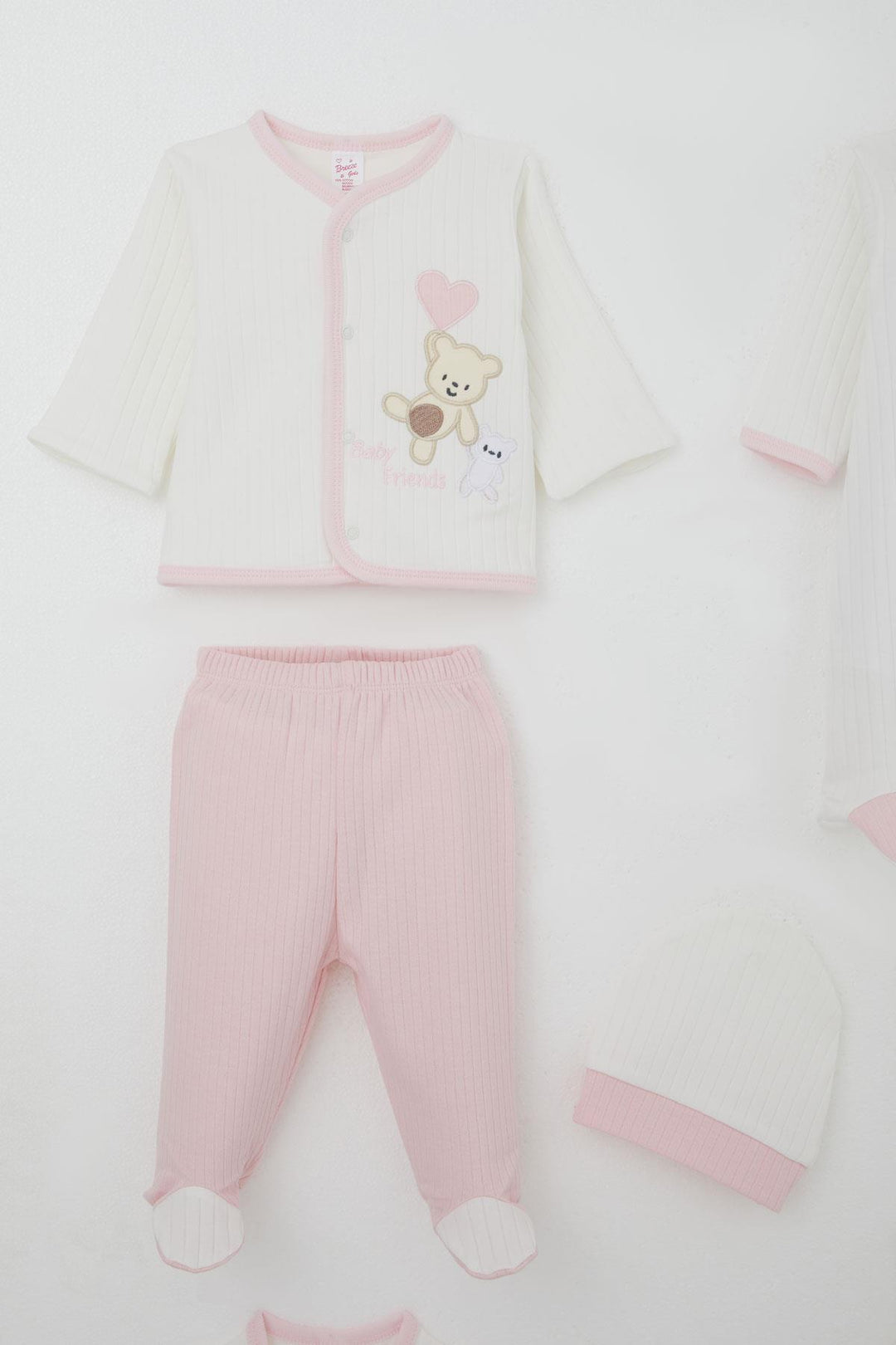 BRE Breeze Baby Girl Hospital Outfit 8 Piece Baby Bear Embroidered Heart 0-3 Months, White - Dunstable