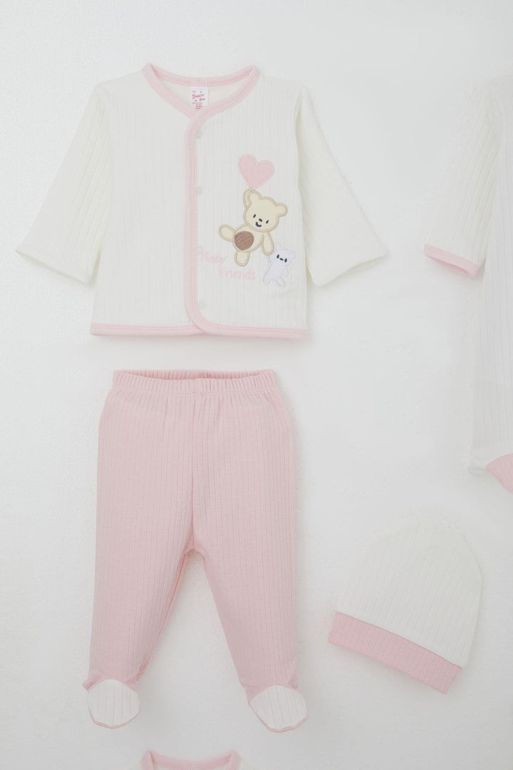 BRE Breeze Baby Girl Hospital Outfit 8 Piece Baby Bear Embroidered Heart 0-3 Months, White - Dunstable