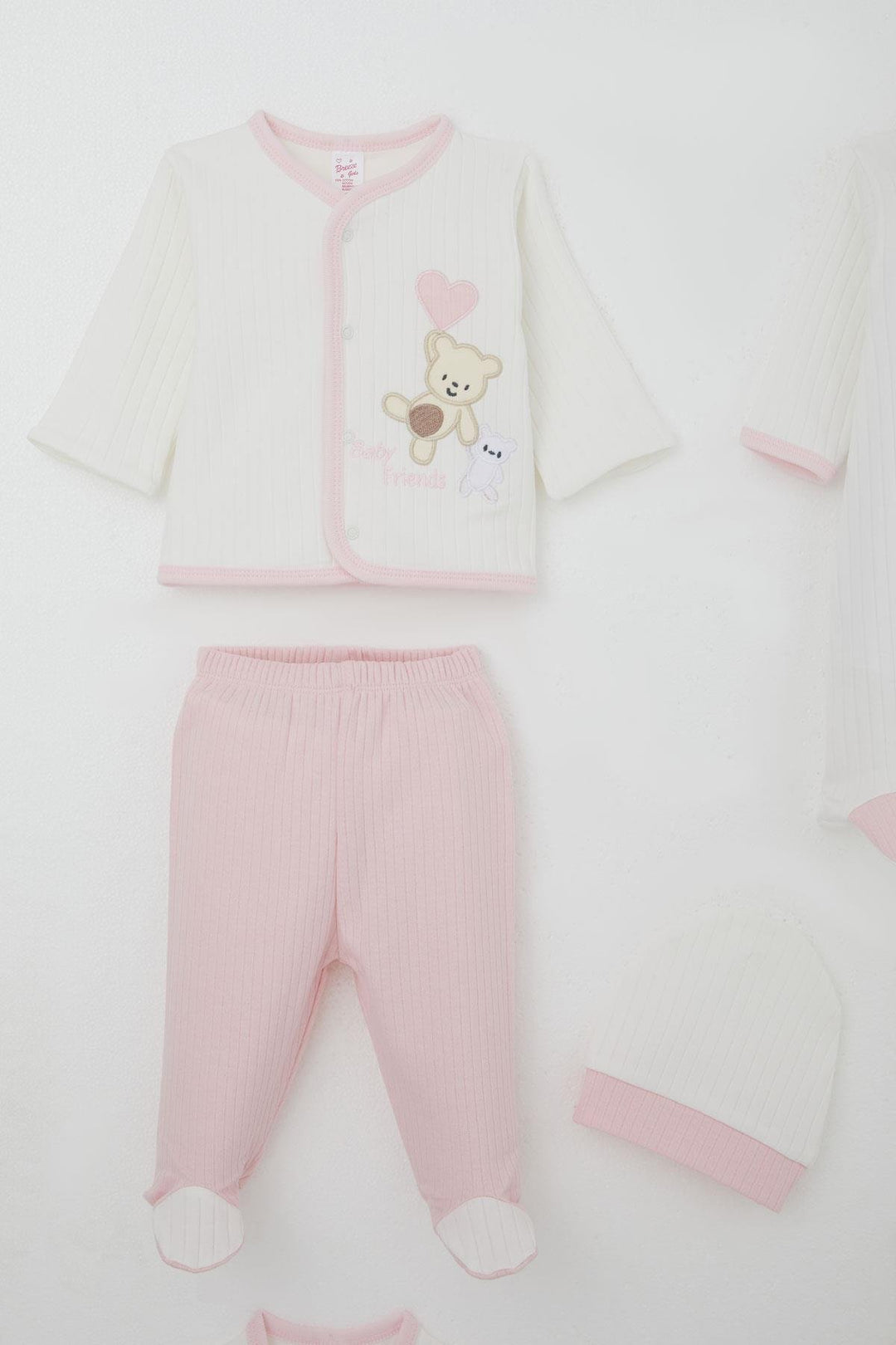 BRE Breeze Baby Girl Hospital Outfit 8 Piece Baby Bear Embroidered Heart 0-3 Months, White - Salon-de-Provence