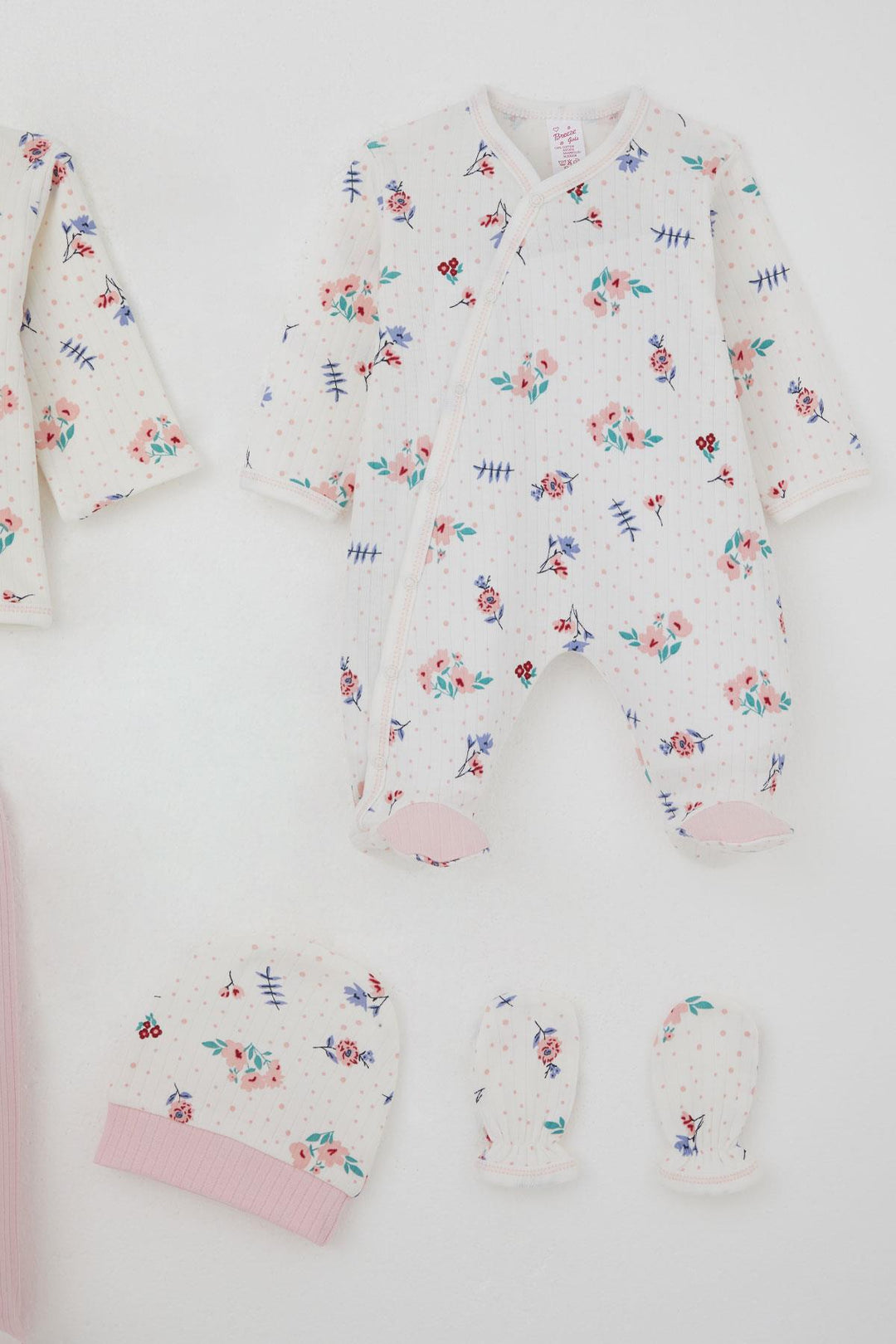 BRE Breeze Baby Girl Hospital Outfit 8 Piece Flower Patterned Polka Dot Detailed 0-3 Months, Ecru - Wetzlar