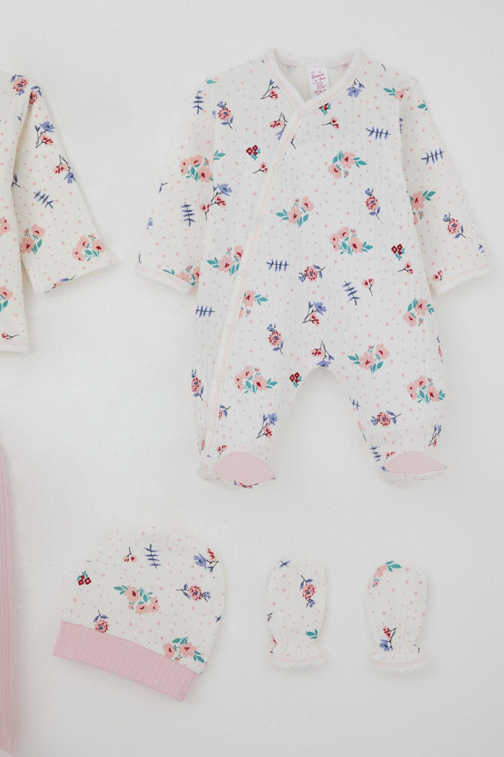 BRE Breeze Baby Girl Hospital Outfit 8 Piece Flower Patterned Polka Dot Detailed 0-3 Months, Ecru - Wetzlar