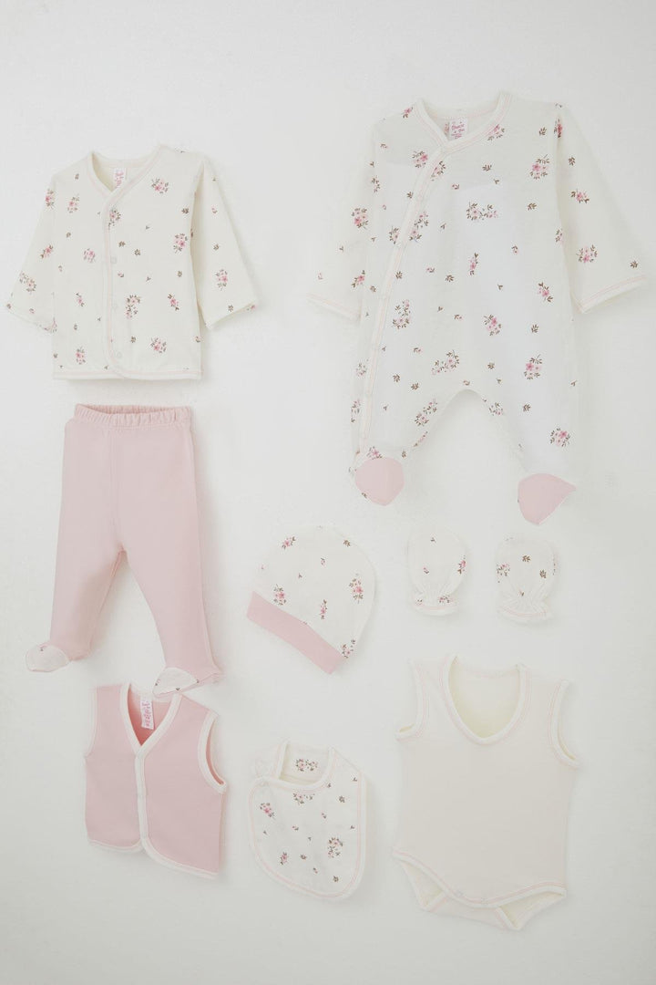 BRE Breeze Baby Girl Hospital Outfit 8 Piece Flower Patterned 0-3 Months, Ecru - Ciudad de Allende