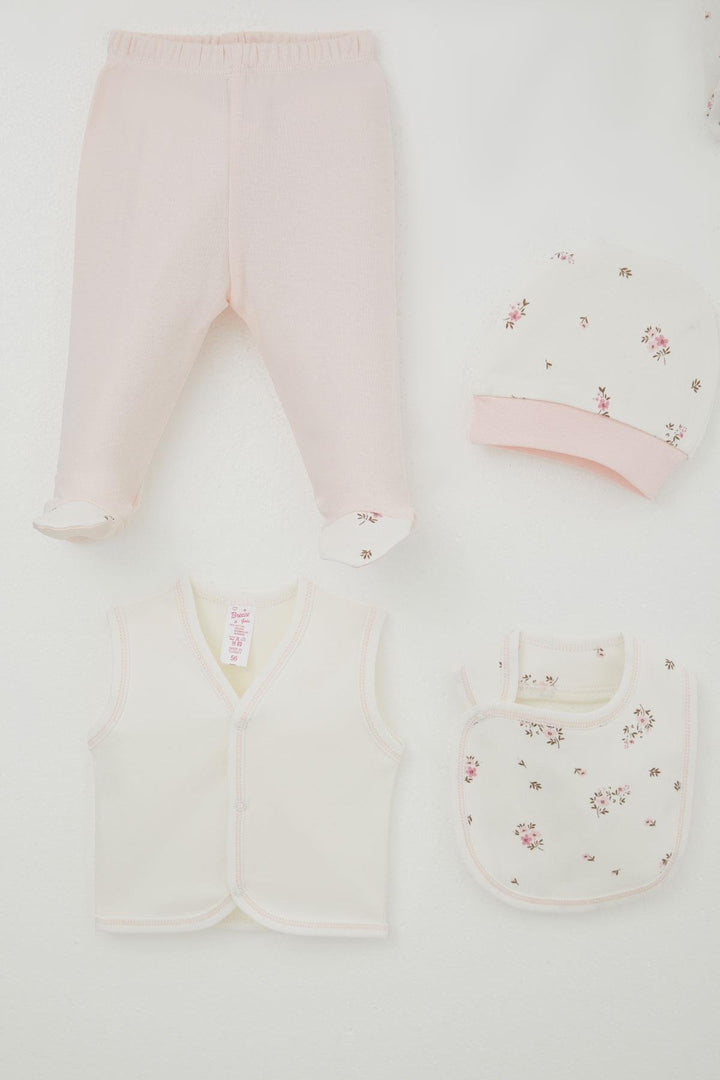 BRE Breeze Baby Girl Hospital Outfit 8 Piece Flower Patterned 0-3 Months, Ecru - Brick