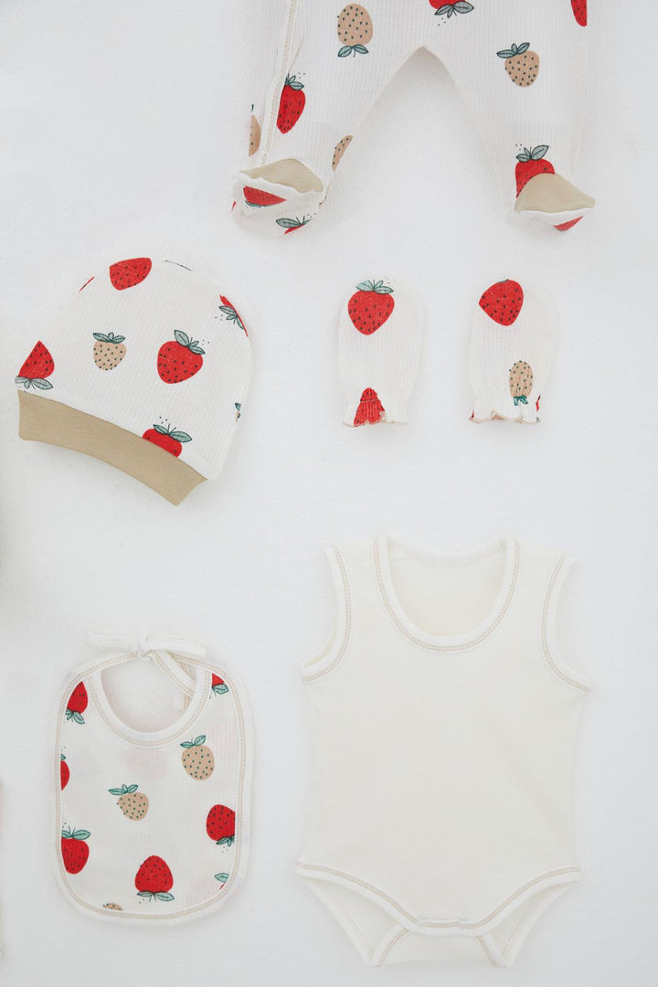 BRE Breeze Baby Girl Hospital Outfit 8 Piece Strawberry Garden Patterned 0-3 Months, Ecru - Lugoj