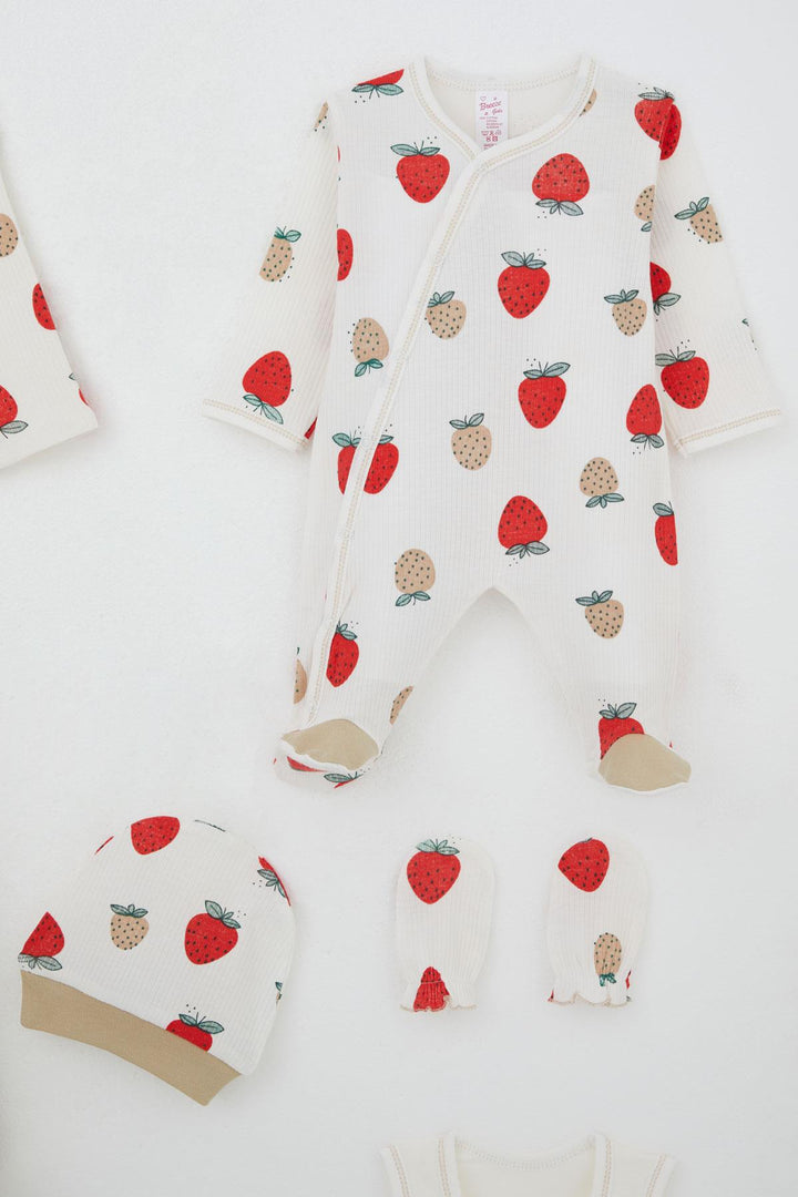 BRE Breeze Baby Girl Hospital Outfit 8 Piece Strawberry Garden Patterned 0-3 Months, Ecru - Lugoj