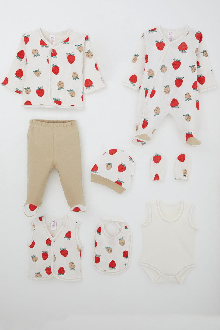 BRE Breeze Baby Girl Hospital Outfit 8 Piece Strawberry Garden Patterned 0-3 Months, Ecru - Lugoj