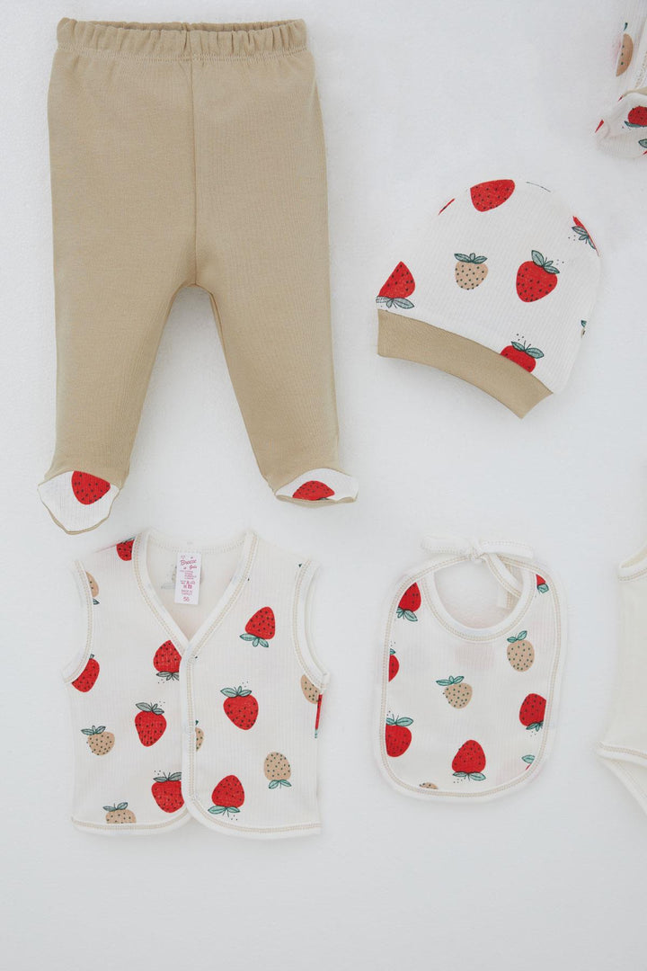 BRE Breeze Baby Girl Hospital Outfit 8 Piece Strawberry Garden Patterned 0-3 Months, Ecru - Lugoj