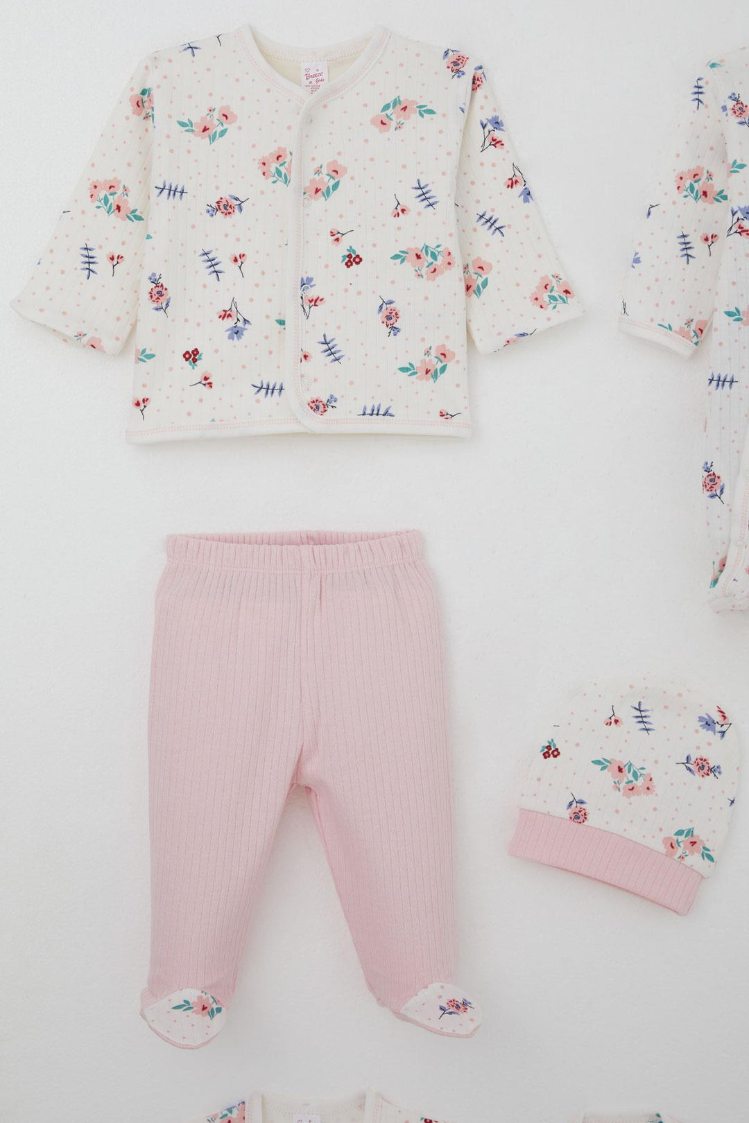 BRE Breeze Baby Girl Hospital Outfit 8 Piece Flower Patterned Polka Dot Detailed 0-3 Months, Ecru - Wetzlar