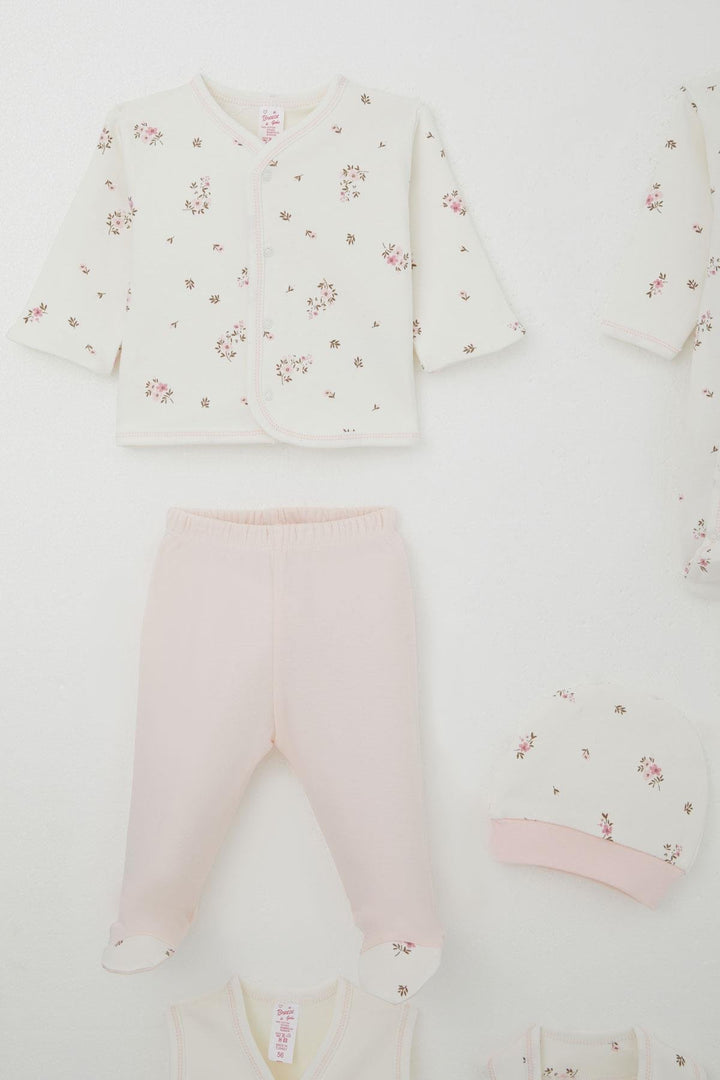 BRE Breeze Baby Girl Hospital Outfit 8 Piece Flower Patterned 0-3 Months, Ecru - Brick