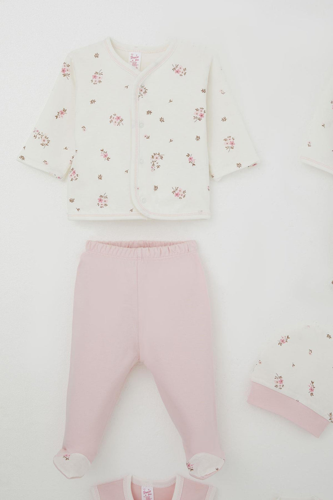 BRE Breeze Baby Girl Hospital Outfit 8 Piece Flower Patterned 0-3 Months, Ecru - Ciudad de Allende