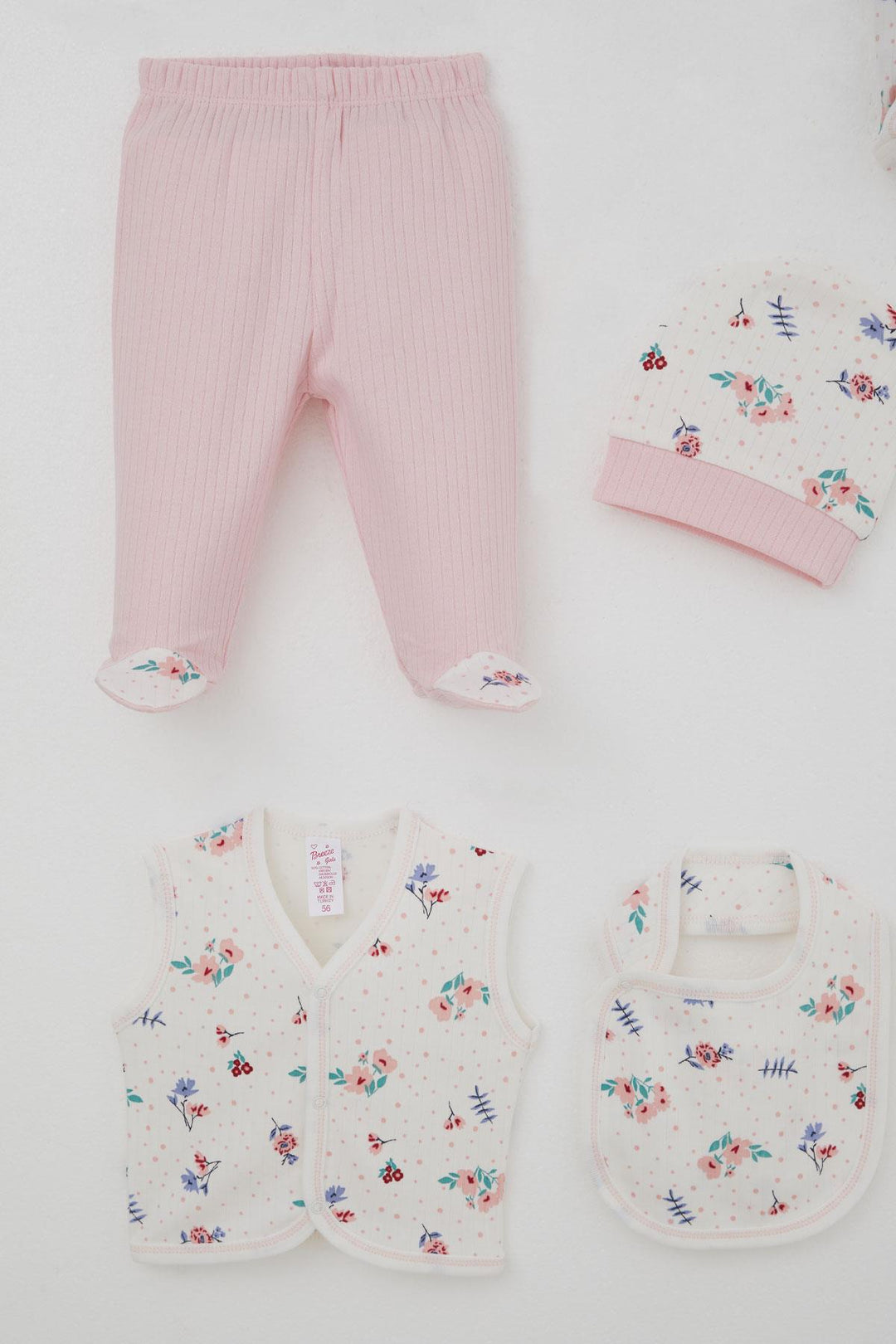 BRE Breeze Baby Girl Hospital Outfit 8 Piece Flower Patterned Polka Dot Detailed 0-3 Months, Ecru - Wetzlar