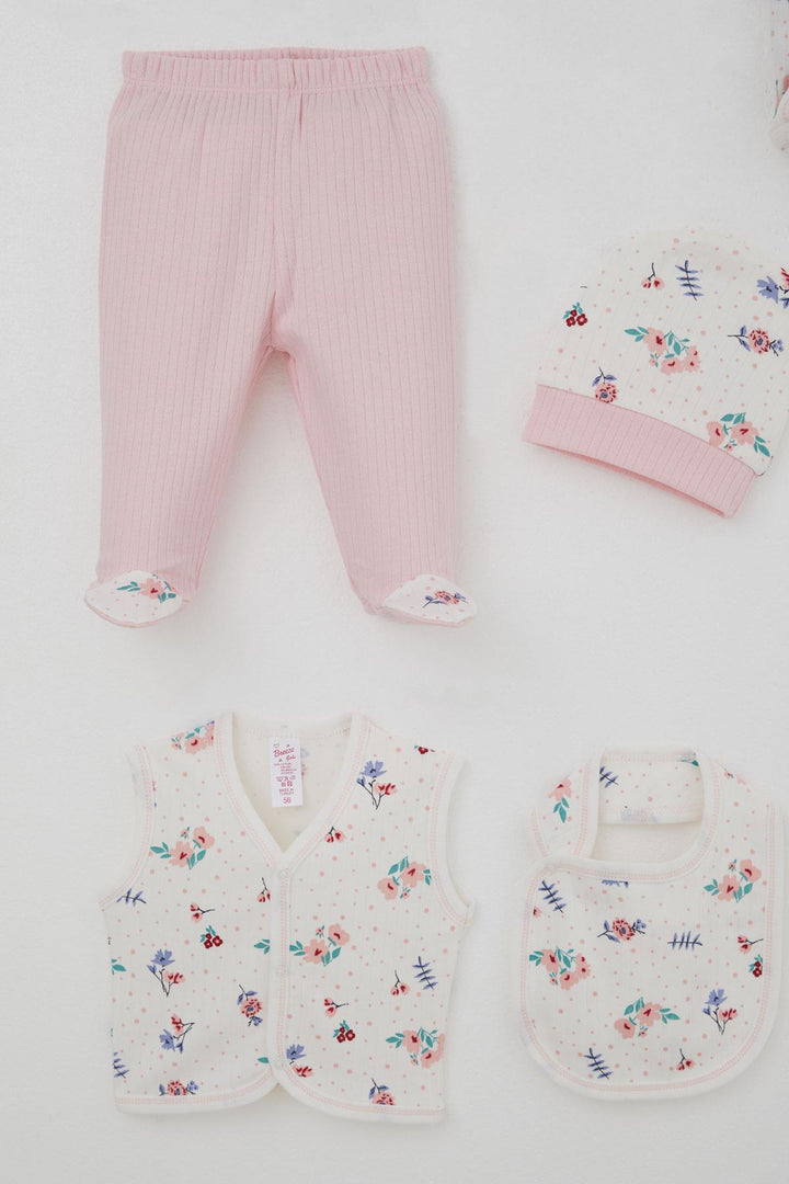 BRE Breeze Baby Girl Hospital Outfit 8 Piece Flower Patterned Polka Dot Detailed 0-3 Months, Ecru - Wetzlar