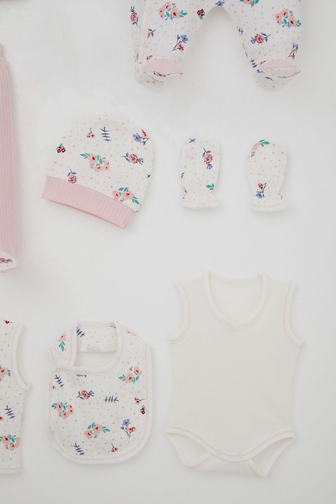 BRE Breeze Baby Girl Hospital Outfit 8 Piece Flower Patterned Polka Dot Detailed 0-3 Months, Ecru - Wetzlar