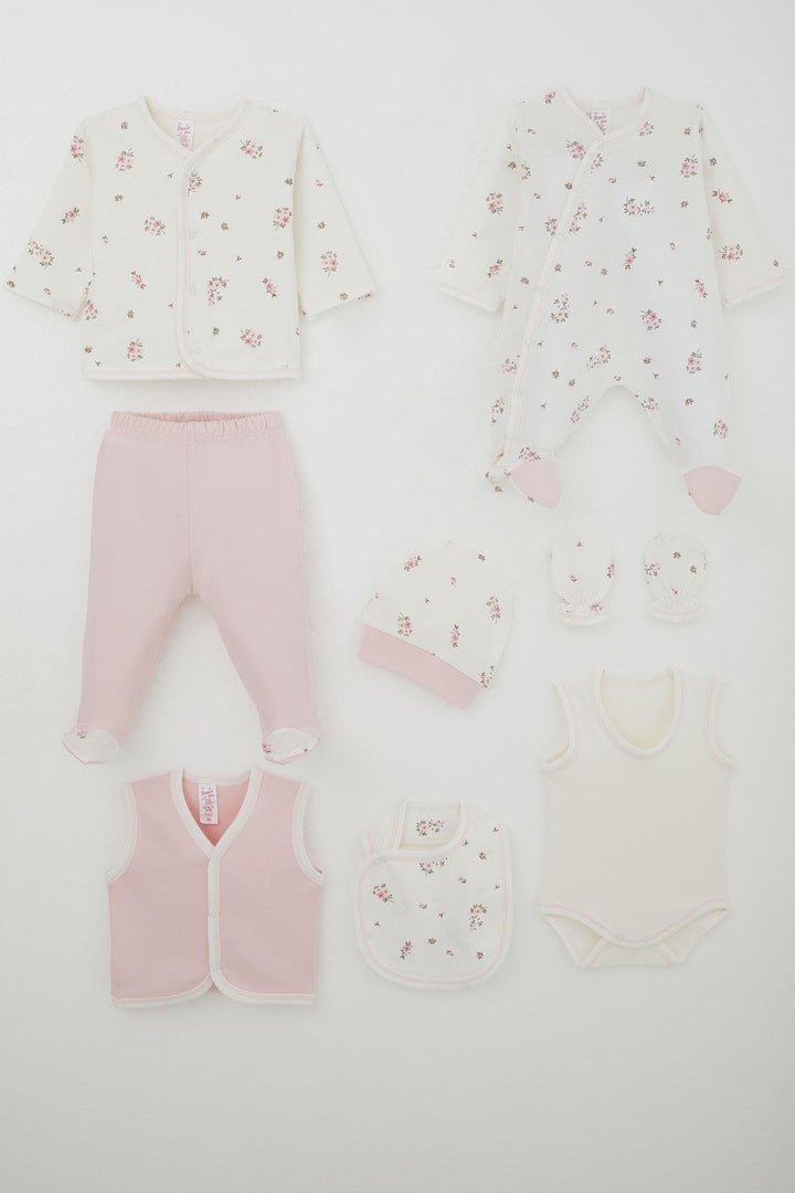 BRE Breeze Baby Girl Hospital Outfit 8 Piece Flower Patterned 0-3 Months, Ecru - Ciudad de Allende