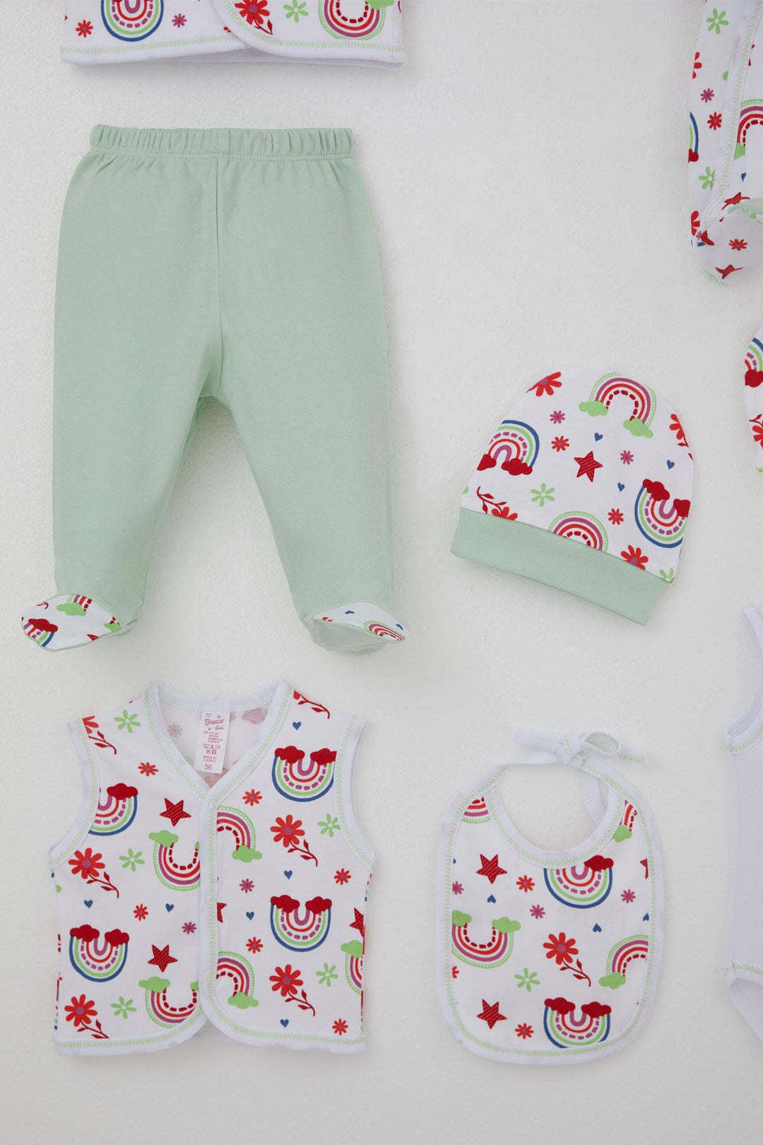 BRE Breeze Baby Girl Hospital Outfit 8 Piece Rainbow Fairy Tale Flower Patterned 0-3 Months, White - Mission