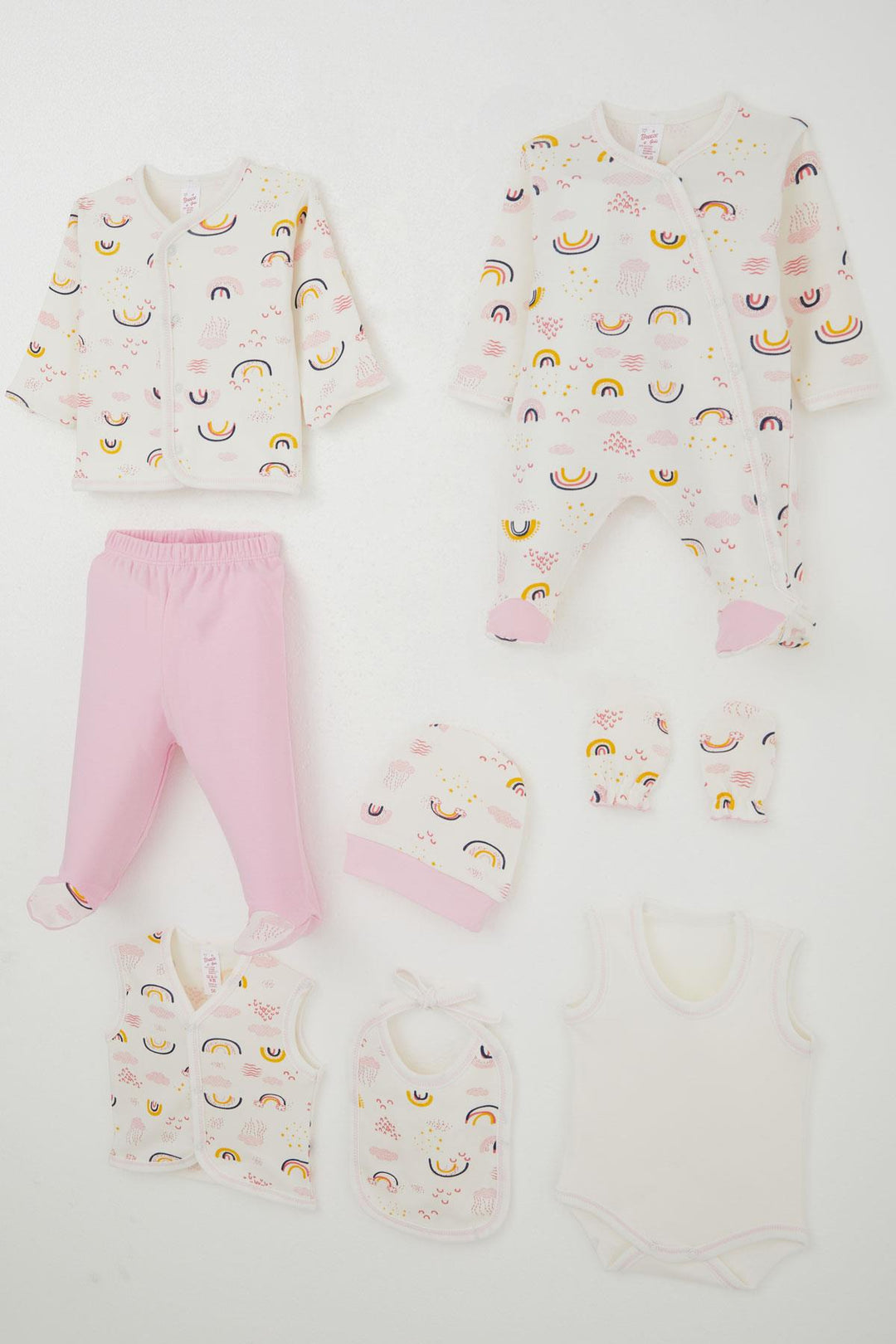 BRE Breeze Baby Girl Hospital Outfit 8 Piece Sky Themed Cloud Patterned 0-3 Months, Ecru - Hof