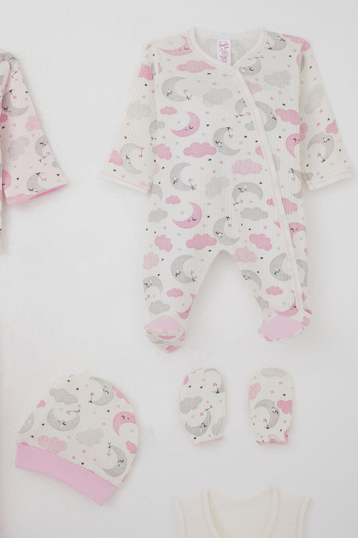 BRE Breeze Baby Girl Hospital Outfit 8 Piece Sky Themed Sleepwear Set with Moon Pattern 0-3 Months, Ecru - Navarre