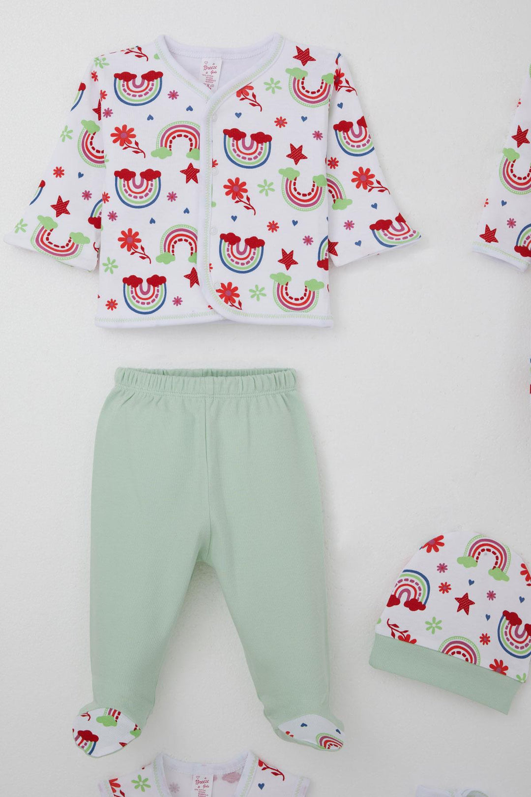 BRE Breeze Baby Girl Hospital Outfit 8 Piece Rainbow Fairy Tale Flower Patterned 0-3 Months, White - Mission