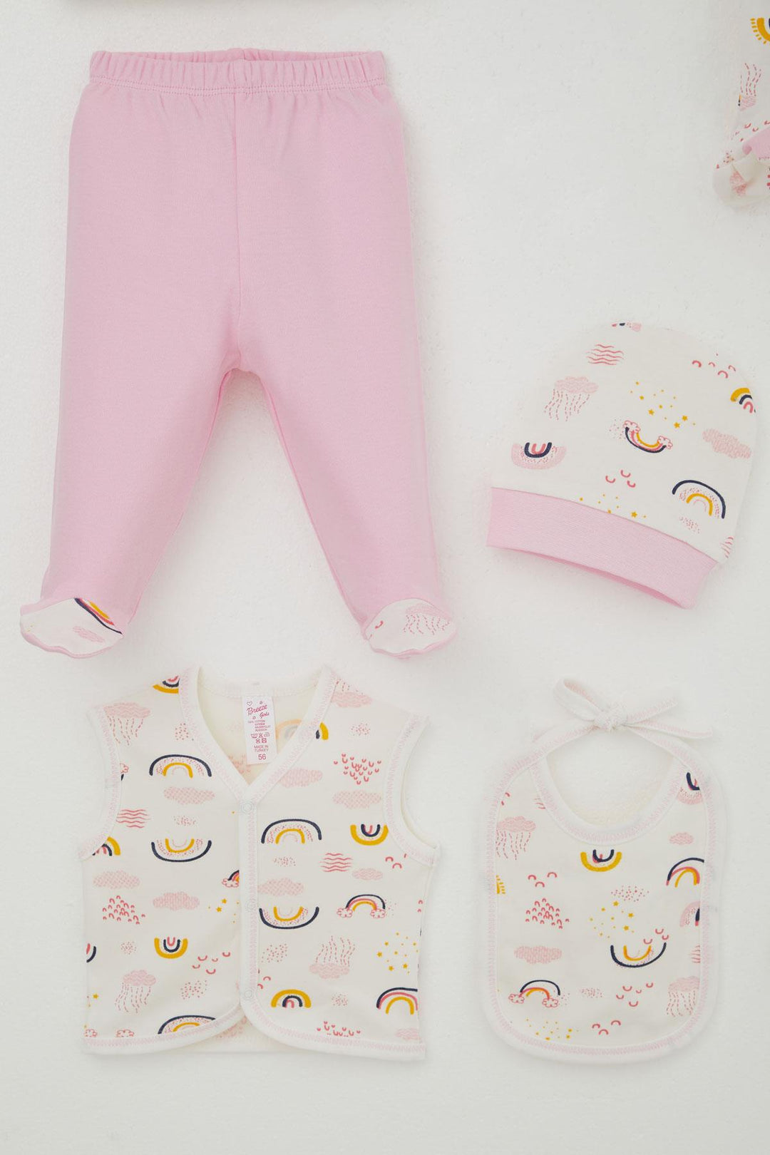BRE Breeze Baby Girl Hospital Outfit 8 Piece Sky Themed Cloud Patterned 0-3 Months, Ecru - Hof