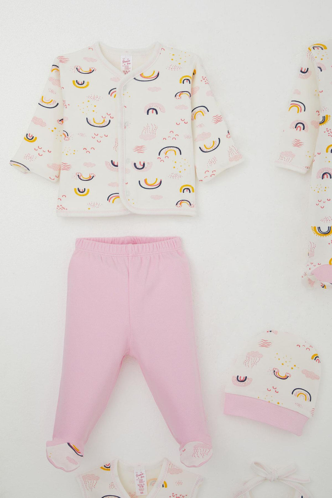 BRE Breeze Baby Girl Hospital Outfit 8 Piece Sky Themed Cloud Patterned 0-3 Months, Ecru - Hof