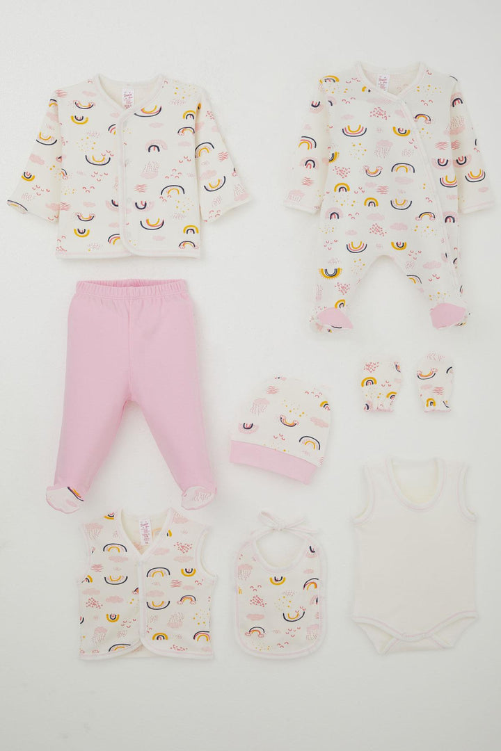 BRE Breeze Baby Girl Hospital Outfit 8 Piece Sky Themed Cloud Patterned 0-3 Months, Ecru - Hof